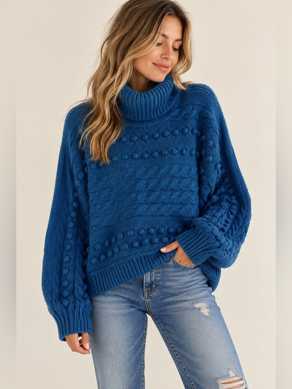 M&S Collection Dot Knit Blue‎ Sweater